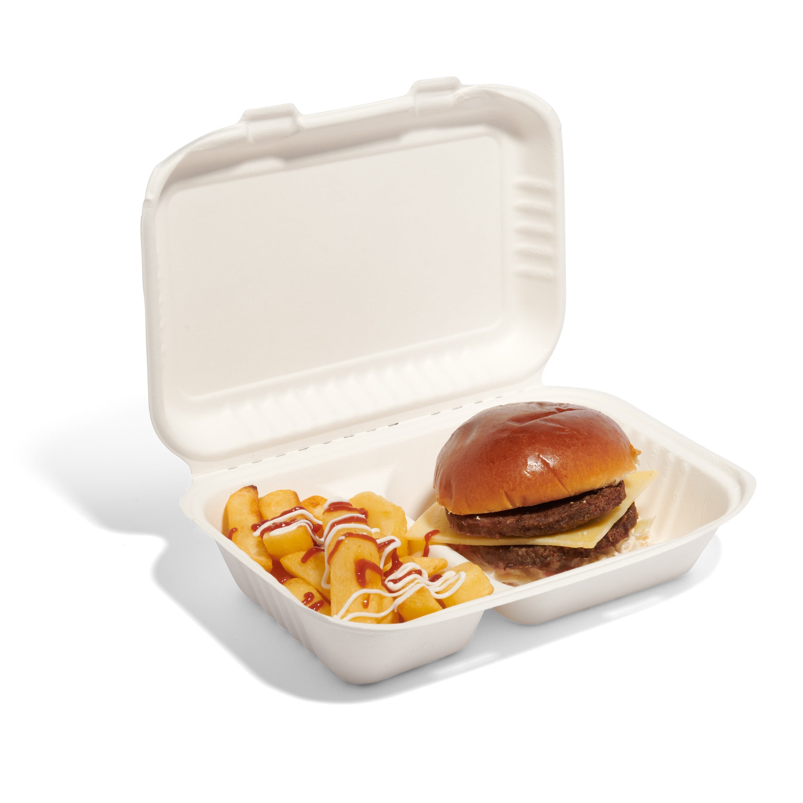 250x 9" x 6" Bagasse Sugarcane Meal Box | Takeaway Hinged Clamshell ...